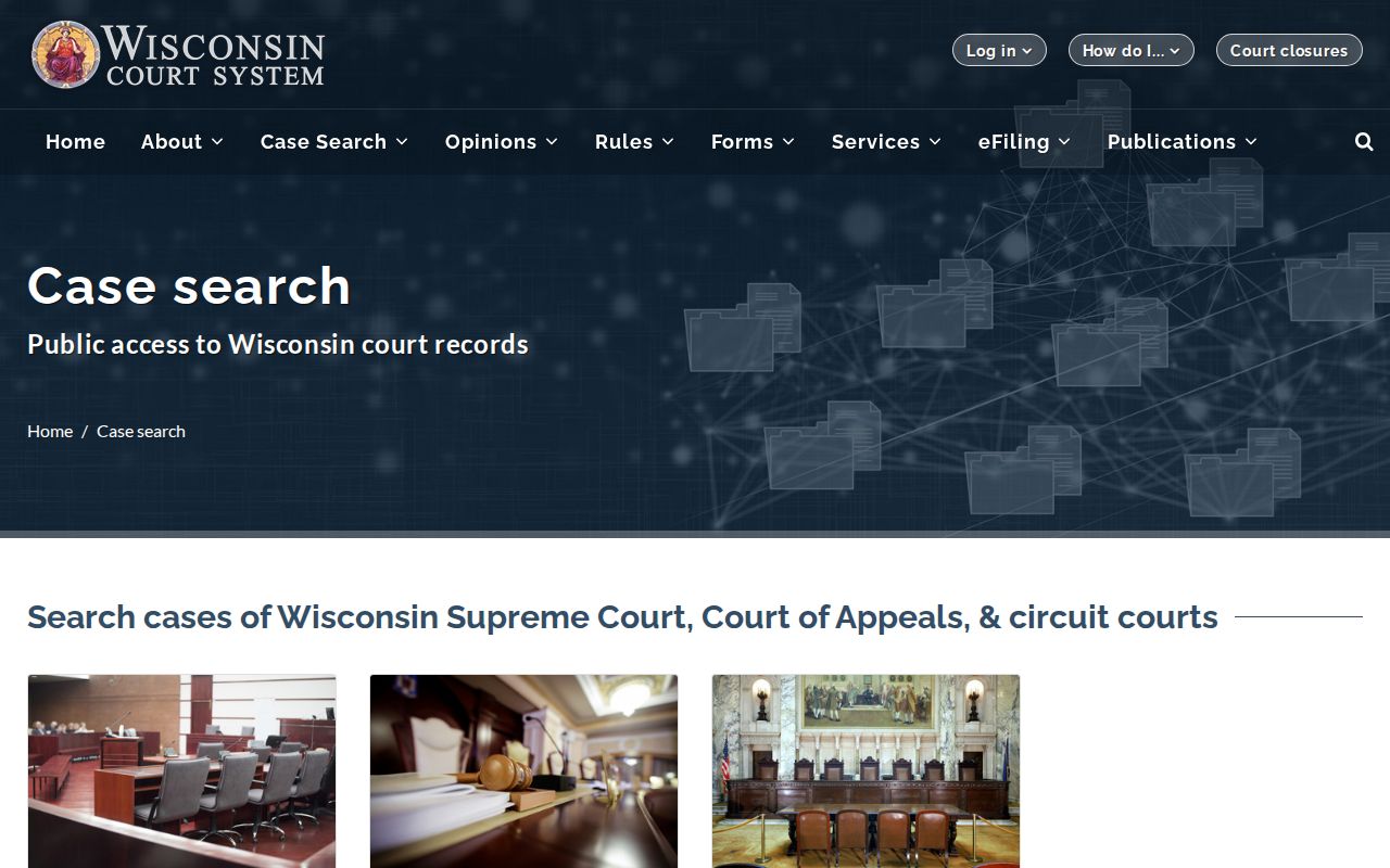 Kewaunee County case search landing page